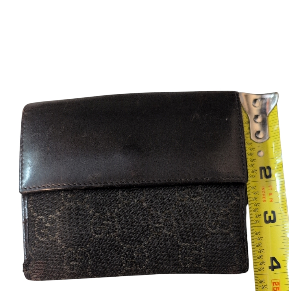 Gucci Black Brown Leather and Canvas Wallet Preloved Credit Card Men Women - Picture 14 of 15